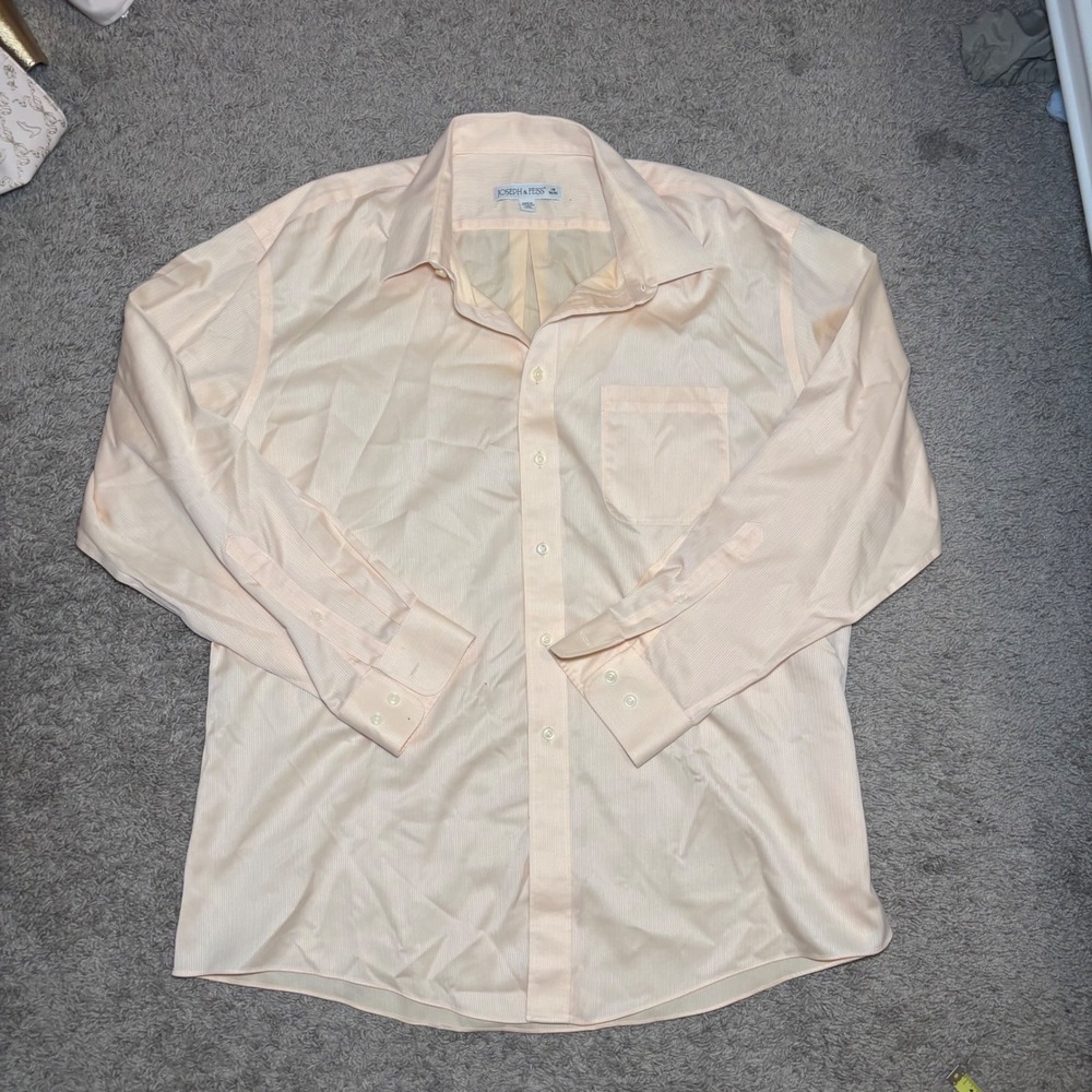 Joseph & Feiss Mens Peach Herringbone Dress Shirt 18 34/35 100% Cotton Button Up